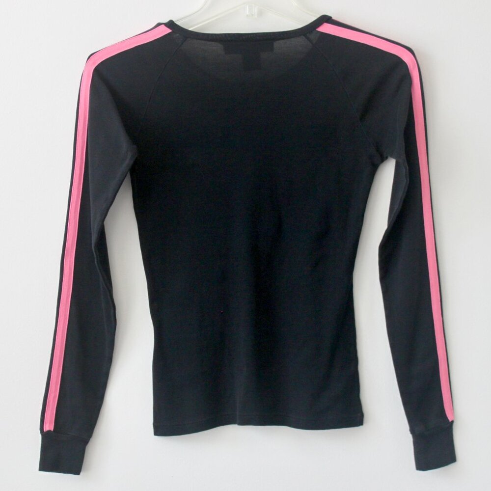 Ralph Lauren Vintage 90's Pink Race Stripe Black Long-Sleeve T-Shirt Extra Small - Picture 3 of 4